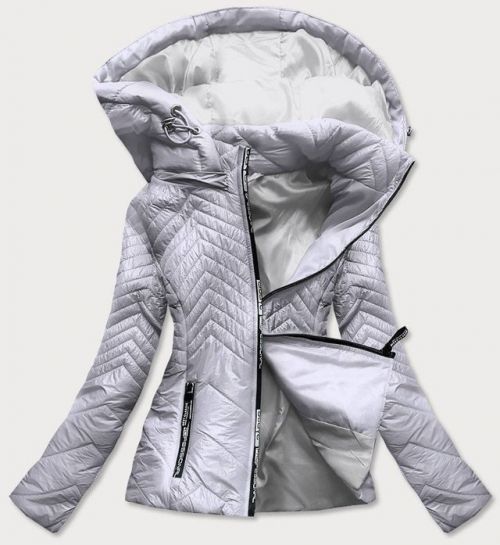 Krátká šedá prošívaná dámská bunda s kapucí (B9566) - S (36) - šedá