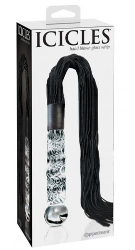 Icicles No. 38 - leather whipped, corrugated glass dildo (transparent-black)