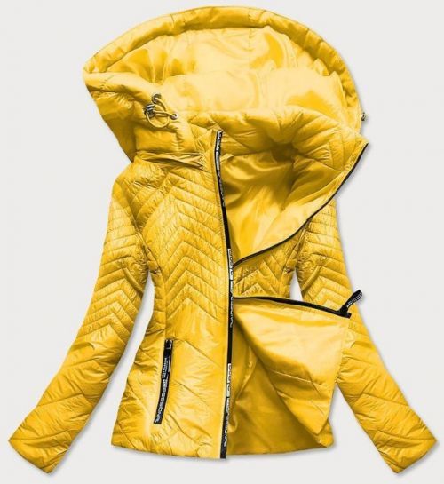 Krátká žlutá prošívaná dámská bunda s kapucí (B9566) - S (36) - žlutá