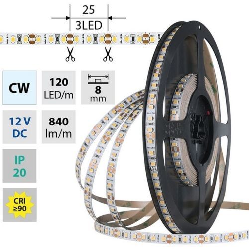 LED pásek McLED 12V studená bílá CRI90 š=8mm IP20 9,6W/m 120LED/m SMD2835 ML-121.838.60.2