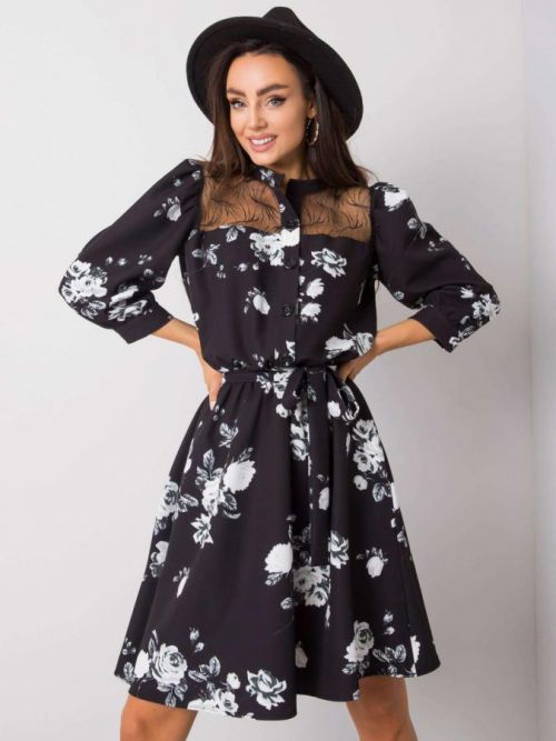 KVĚTINOVÉ ČERNO-BÍLÉ ŠATY S KRAJKOU LK-SK-508441.17X-BLACK-WHITE Velikost: 36