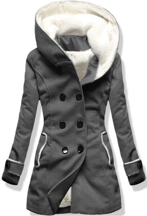 Dámský kabát s kapucí - tmavě šedá Velikost: XL