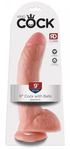 King Cock 9 - large suction foot, testicle dildo (23cm) - natural