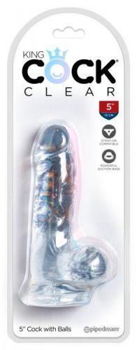 King Cock Clear 5 - adhesive sole, testicle small dildo (13cm)