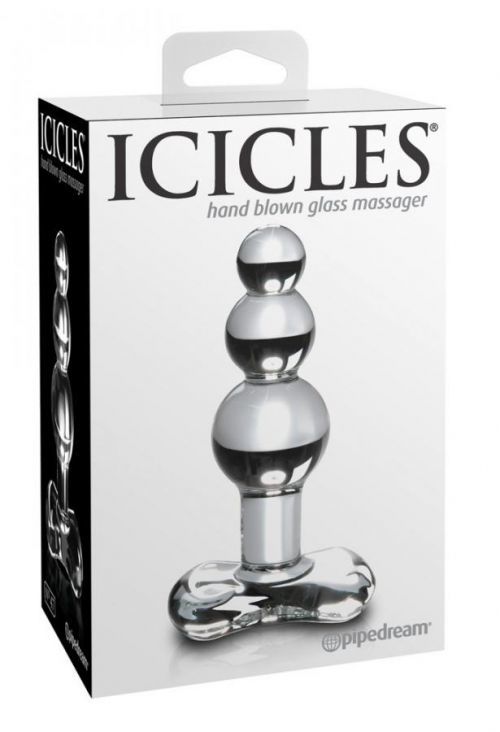 Icicles No. 47 - triple beaded, glass anal dildo (transparent)