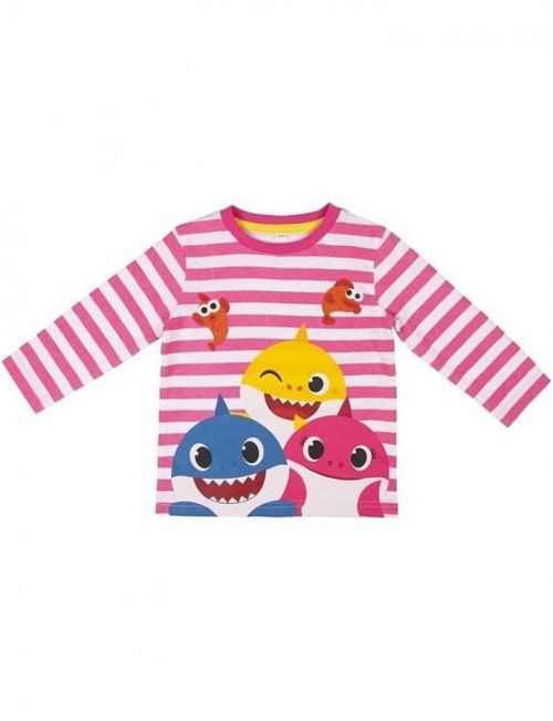 Baby shark růžové pruhované dívčí tričko