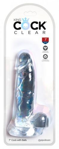 King Cock Clear 7 - adhesive sole, testicle dildo (18cm)
