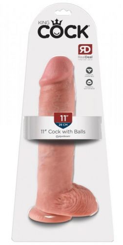 King Cock 11 - large suction cup, testicle dildo (28cm) - natural