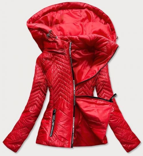 Krátká červená dámská prošívaná bunda s kapucí (B9566) - S (36) - červená