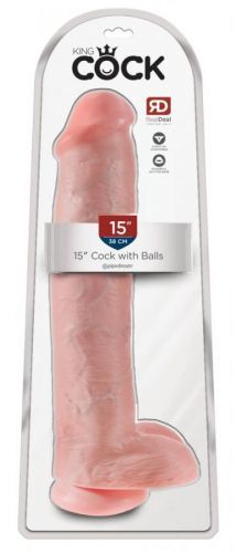 King Cock 15 - gigantic, adhesive sole, testicle dildo (38cm) - dark natural