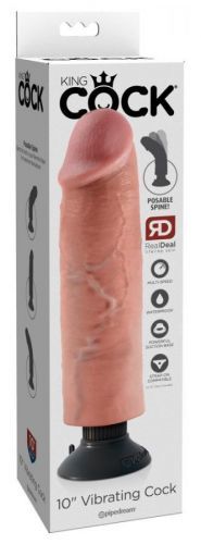 King Cock 10 - bendable, adhesive vibrator (25cm) - natural