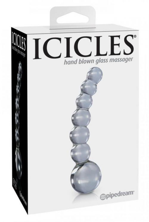 Icicles No. 66 - curved, spherical, glass dildo (transparent)