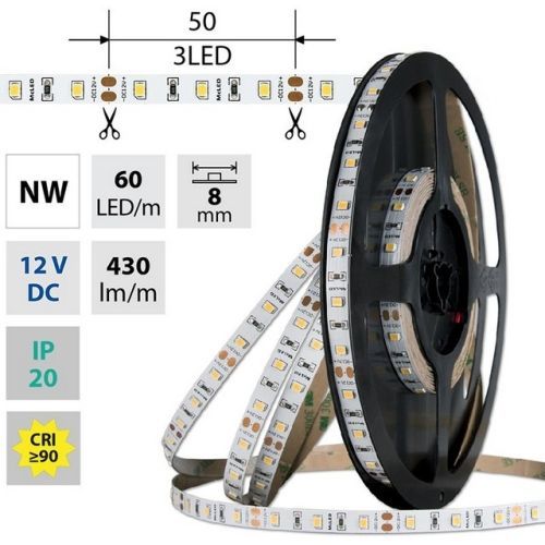 LED pásek McLED 12V neutrální bílá CRI90 š=8mm IP20 4,8W/m 60LED/m SMD2835 ML-121.830.60.2