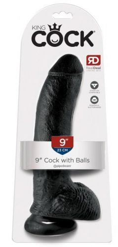 King Cock 9 - large suction foot, testicle dildo (23cm) - black