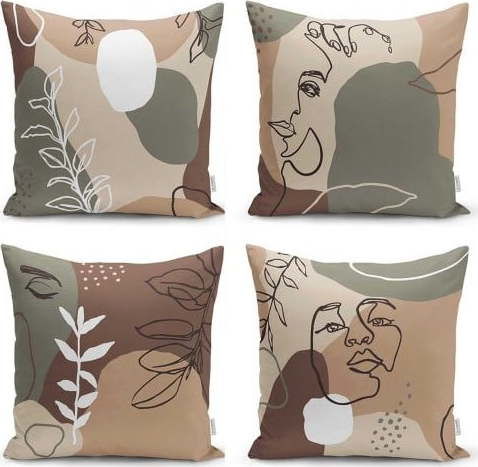 Sada 4 povlaků na polštáře Minimalist Cushion Covers Drawing Face, 45 x 45 cm