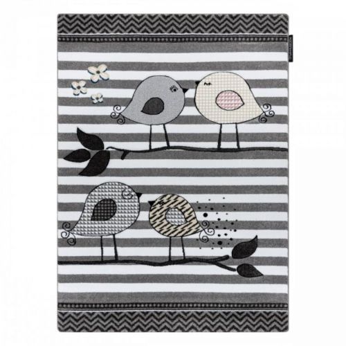 Dětský koberec PETIT - Ptáčci - šedo-bílý Birds rug - grey 120x170 cm