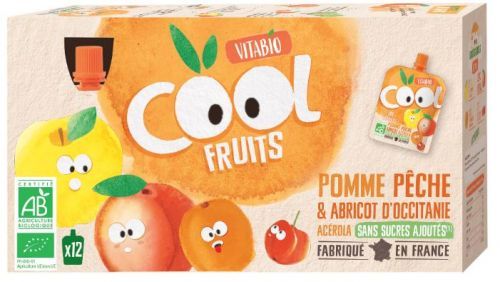 Vitabio Ovocné BIO kapsičky Cool Fruits jablko, broskev, meruňka a acerola 12x90g