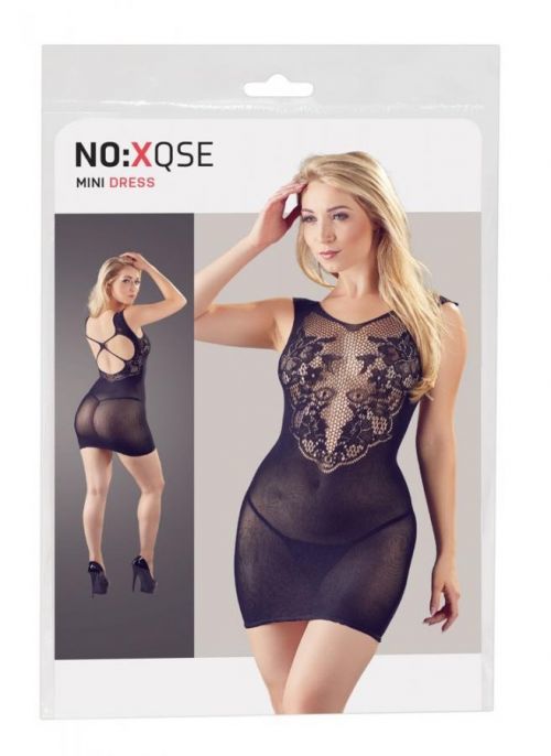 NO: XQSE - floral dress with fishnet thong (black)