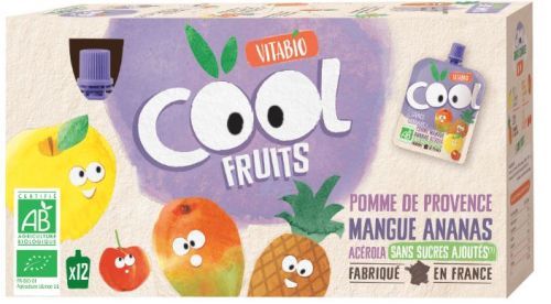 Vitabio Ovocné BIO kapsičky Cool Fruits jablko, mango, ananas a acerola 12x90g