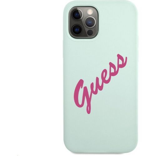 Guess Silicone Vintage Script kryt Apple iPhone 12/ 12 Pro mentolový