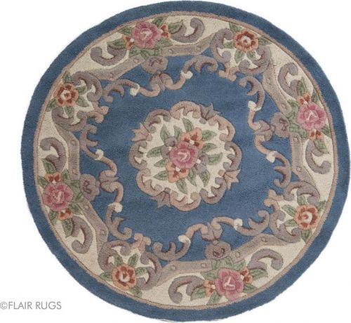 Modrý vlněný koberec Flair Rugs Aubusson, ⌀ 120 cm