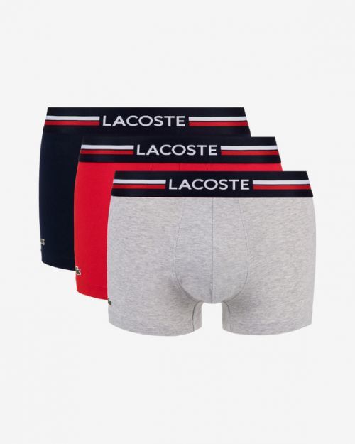 Lacoste Iconic Cotton Stretch Boxerky 3 ks Modrá Červená Šedá