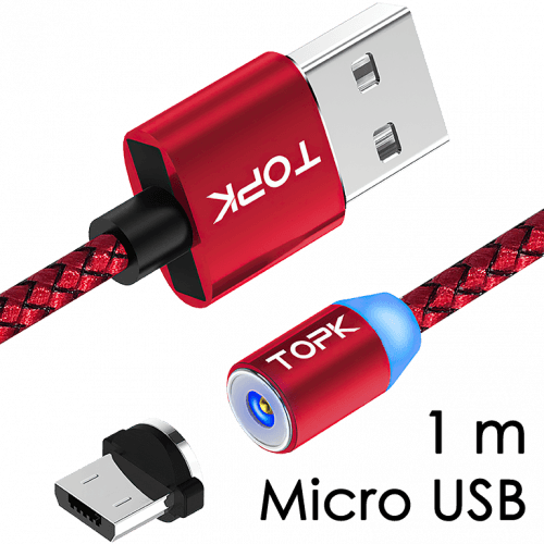 M5 - Magnetický USB kabel - Červený - Micro USB - 1 m