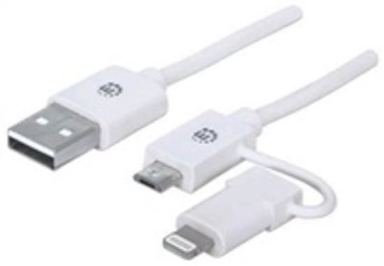 MANHATTAN i-Lynk Charge/Sync Cable, USB A to micro-USB and 8-pin, 1 m (3.3 ft.) bílý/white