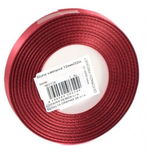 Stuha saténová 12 mm/32m - bordo - 601128