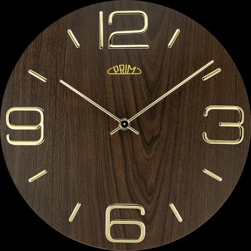 Dřevěné nástěnné hodiny PRIM Timber Noble mají výrazné 3D číslice a indexy z kovu. Působí ušlechtilým a jednoduchým dojmem. Hodiny jsou vybaveny strojkem Quartz Taiwan E01P.4084 Nástěnné hodiny PRIM Timber Noble I
