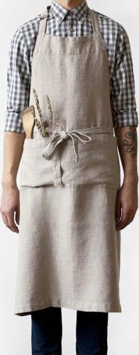 Béžová lněná zástěra Linen Tales Chef, délka 100 cm