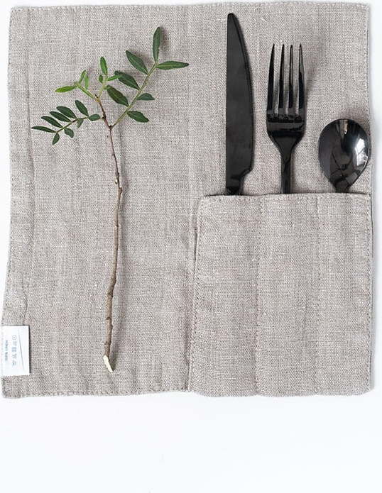 Sada 2 béžových lněných kapes na příbor Linen Tales