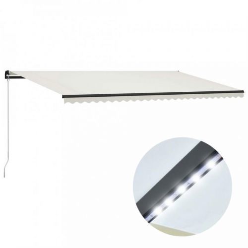 Ručně zatahovací markýza s LED světlem 600x300 cm Dekorhome Krémová