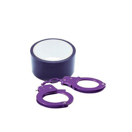 Sada BONDX METAL CUFFS AND RIBBON purple Dream Toys