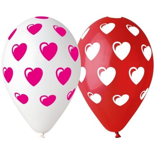 BALÓNKY latexové se srdíčky červená a bílá 30cm 5ks
