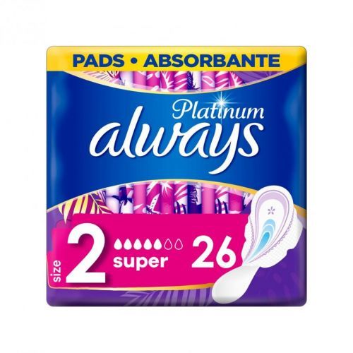 ALWAYS Platinum Super (Velikost 2) hygienické vložky s křidélky 26 ks
