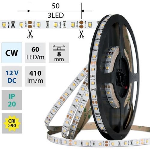 LED pásek McLED 12V studená bílá CRI90 š=8mm IP20 4,8W/m 60LED/m SMD2835 ML-121.829.60.2