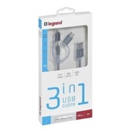 Legrand USB kábel 3v1 - 1xLightning, 1x Micro USB, 1x USB typ C