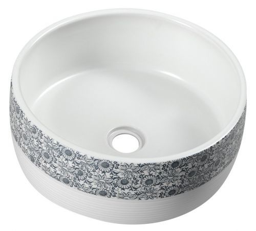 SAPHO PRIORI keramické umyvadlo, průměr 40 cm, 15 cm, bílá s modrým vzorem PI027