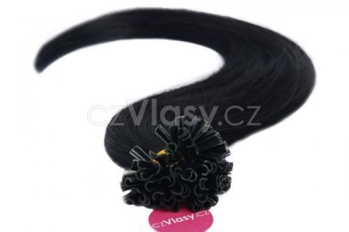 Asijské vlasy na metodu keratin odstín 1 po 20 ks Délka: 51 cm; Hmotnost: 0,5 g/pramínek; REMY kvalita