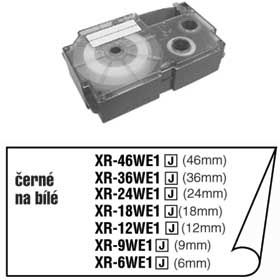 Casio XR-6WE1, 6mm x 8m, černý tisk/bílý podklad, originální páska