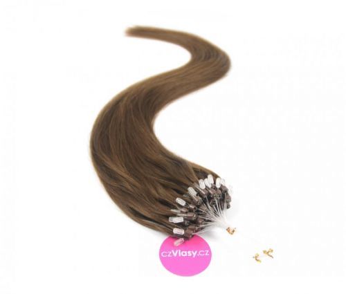 Indické vlasy na metodu micro-ring odstín 4 Délka: 50 cm, Hmotnost: 0,8 g/pramínek, REMY
