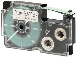 Casio XR-9X1, 9mm x 8m, černý tisk/průhledný podklad, originální páska