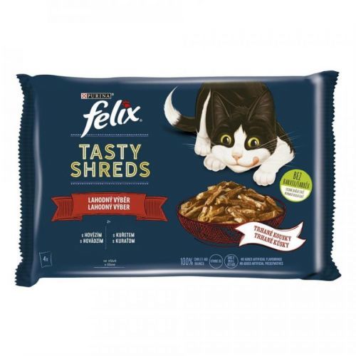 Felix Tasty Shreds s hovězím a kuřetem ve šťávě 4 x 80 g