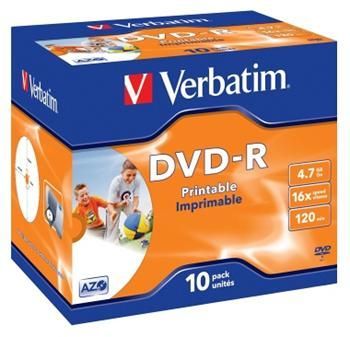 DVD-R Verbatim 16x  Printable jewel box, 10ks/pack