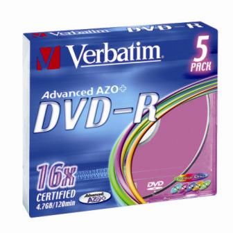 DVD-R Verbatim 16x Color slim Box 5-PACK