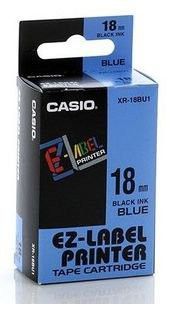 Casio XR-18BU1, 18mm x 8m, černý tisk/modrý podklad, originální páska