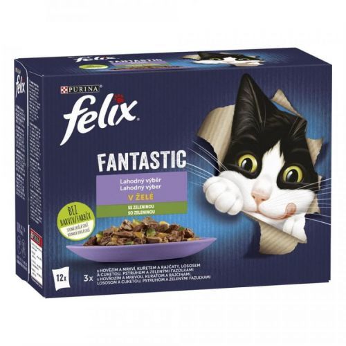 Felix Fantastic hovězí s mrkví, kuře s rajčaty, losos s cuketou, pstruh se zel. fazolkami 12 x 85 g