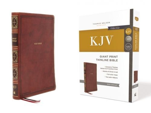 KJV, Thinline Bible, Giant Print, Leathersoft, Brown, Red Letter Edition, Comfort Print - Holy Bible, King James Version (Nelson Thomas)(Leather / fine binding)