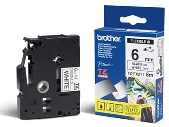 Brother - TZ-FX211, bílá / černá, 6 mm, s flexibilní páskou
